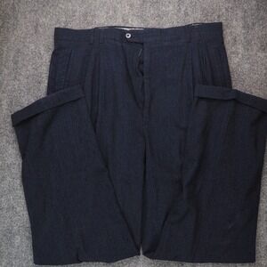 St. Croix Pants Mens‎ 38 Pleated Navy Blue Textured Made in Italy Luxury Cuffed